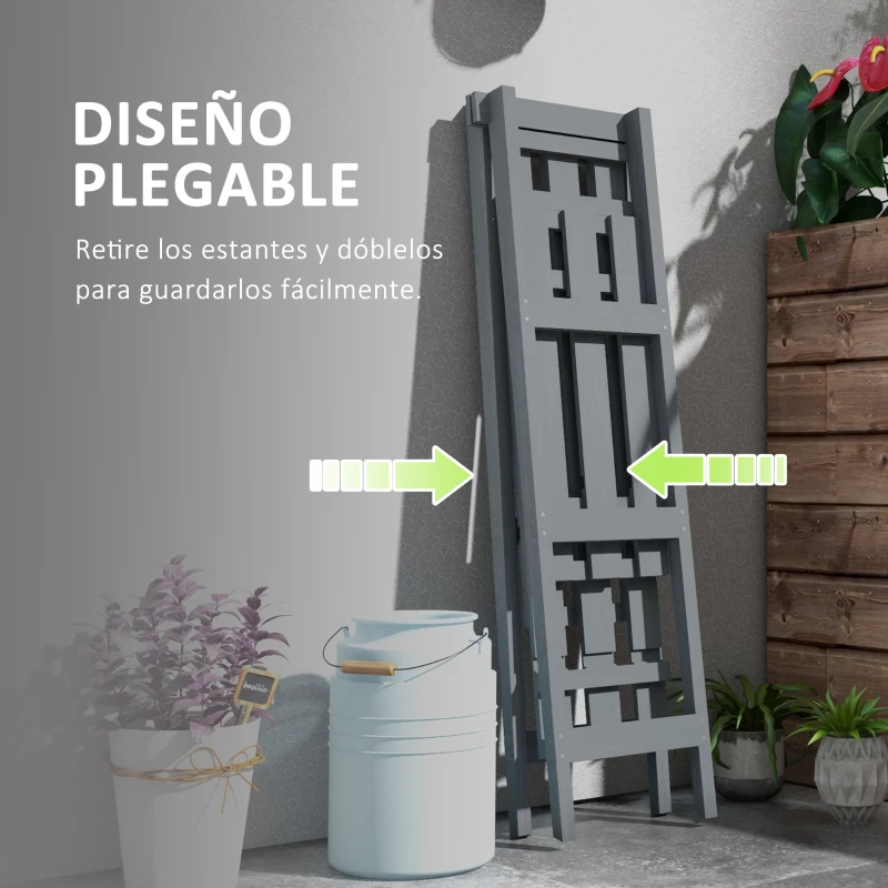 Outsunny Soporte para Plantas Plegable de Madera Estantería para Macetas de 3 Niveles con Marco en A 100x36x112 cm Gris