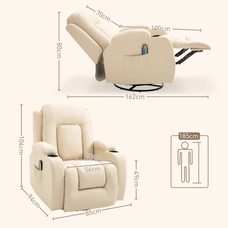 HOMCOM Fauteuil de Massage et Relaxation électrique Chauffant 360° pivotant inclinable manuellement Repose-Pied télécommande(m-3)