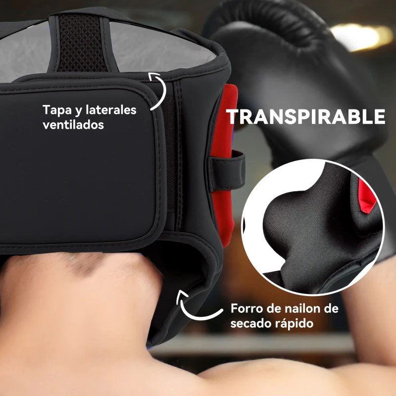 SPORTNOW Casco de Boxeo Helmet MMA con Correa Ajustable para Grappling Sparring Artes Marciales Kickboxing Karate Rojo y Negro