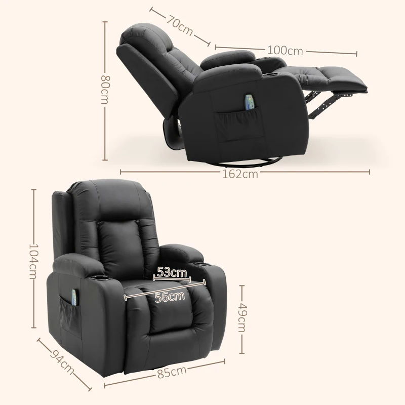 HOMCOM Fauteuil de Massage et Relaxation électrique Chauffant 360° pivotant inclinable manuellement Repose-Pied télécommande(m-3)