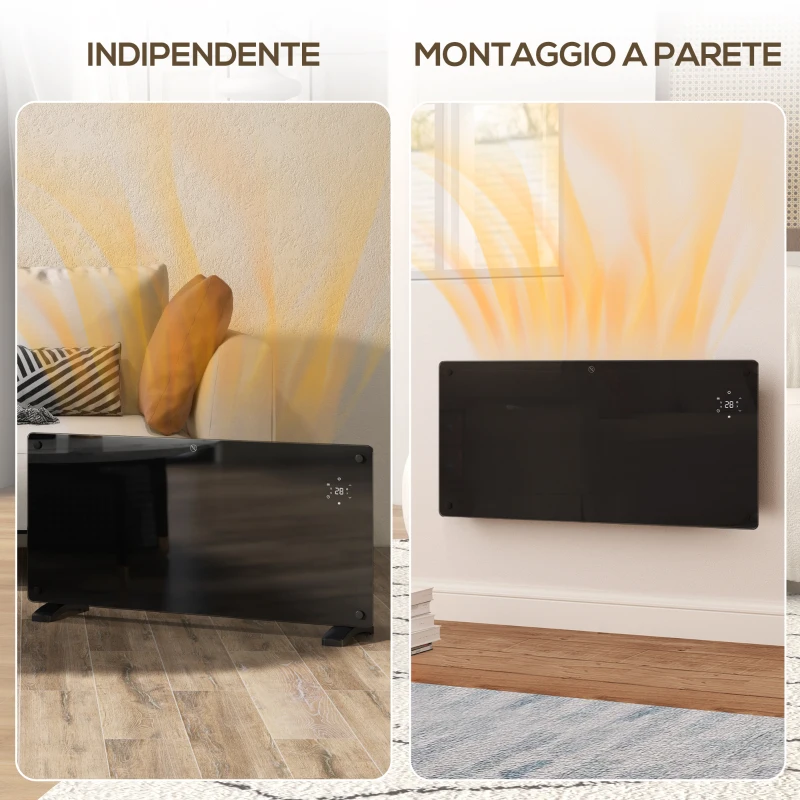 HOMCOM Riscaldatore a Convezione 2000W Temperatura Regolabile con Telecomando, Timer 24h e Settimanale, Nero