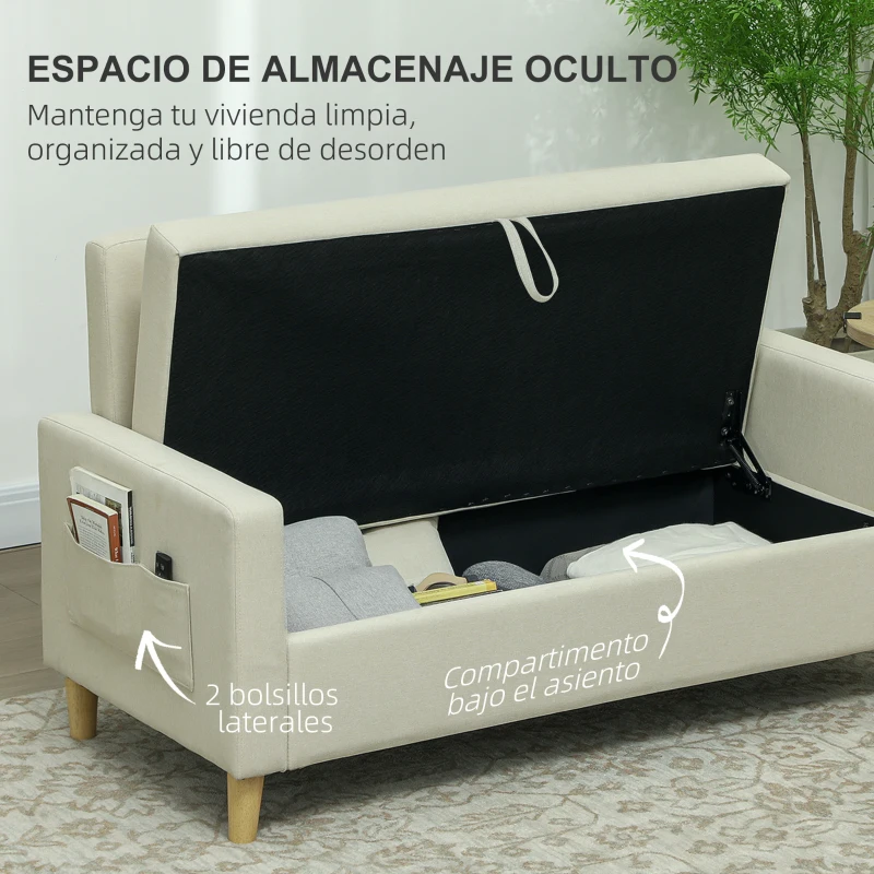 HOMCOM Sofá de 2 Plazas Moderno y Compacto Tapizado en lino con Muelles y Cojines para Espacios Pequeños 135x72x84 cm Beige