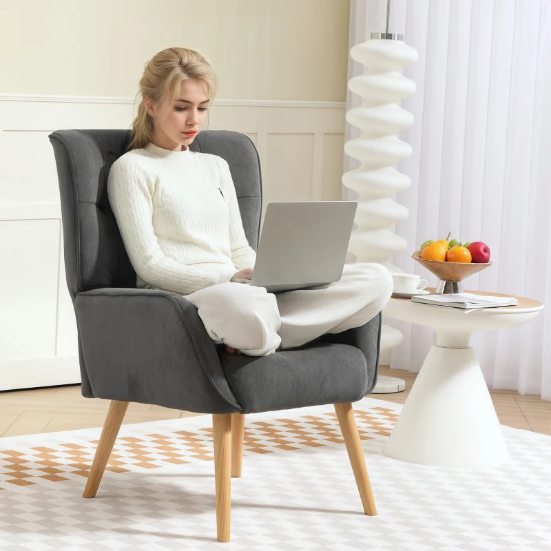 HOMCOM Polstersessel, Wohnzimmersessel mit Steppung, weicher Bezug in Samtoptik, bis 120 kg, Grau