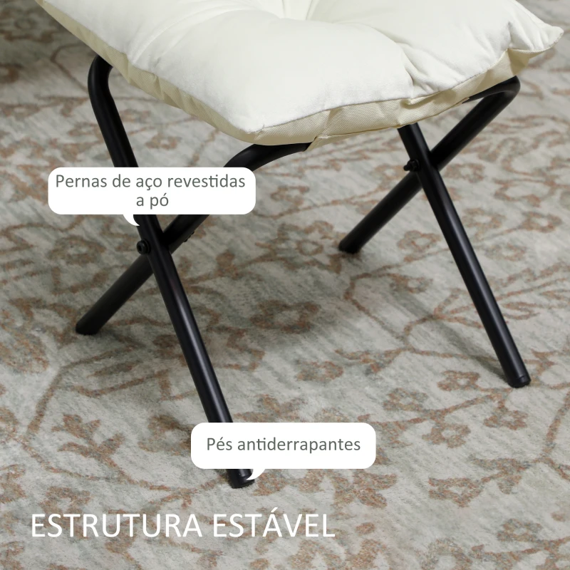 HOMCOM Poltrona Sala de Estar com Apoio para os Pés Poltrona Relax para Leitura com Bolsos Laterais 80x78x100 cm Creme