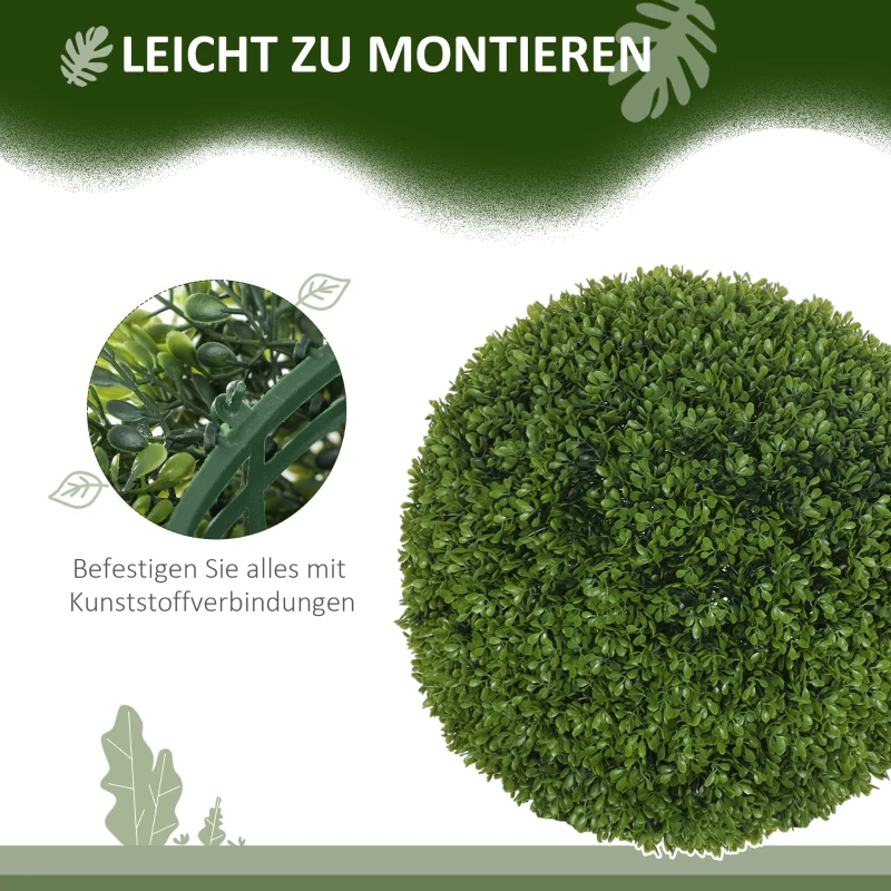 HOMCOM 2er-Set Buchsbaumkugel, Künstliche Pflanzen, Zimmerpflanze mit UV-Schutz, Deko-Pflanze, für Indoor, Outdoor, Grün(m-5)