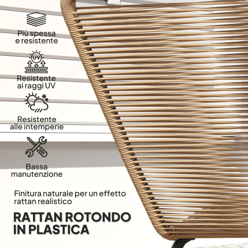 Outsunny Lettino Sdraio da Giardino a S in Rattan PE e Acciaio con Seduta Traspirante, 176x58x82 cm, Nero e color Legno