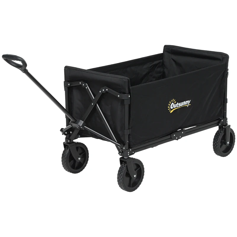 Outsunny Carrello da Giardino da 120L Pieghevole con Pannello Apribile, in Acciaio e Poliestere, 90x48x62 cm, Nero