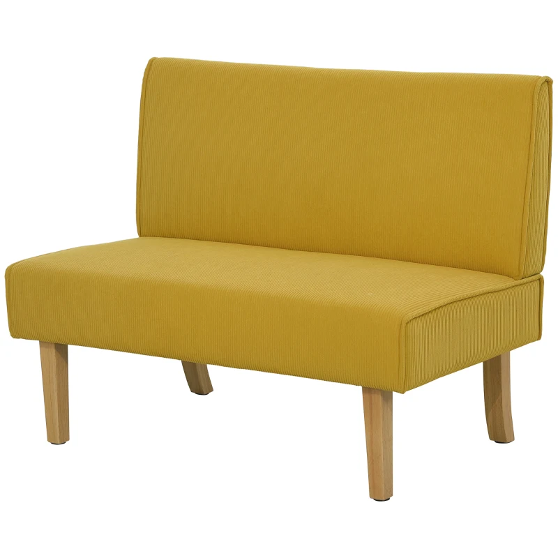HOMCOM Sofá de 2 Plazas Tapizado en Pana con 2 Puertos USB 1 Puerto Tipo-C y Patas de Madera Carga 240 kg 110x60x85 cm Amarillo