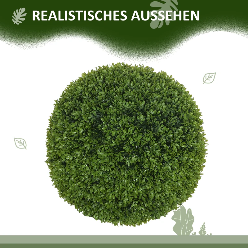 HOMCOM 2er-Set Buchsbaumkugel, Künstliche Pflanzen, Zimmerpflanze mit UV-Schutz, Deko-Pflanze, für Indoor, Outdoor, Grün(m-4)