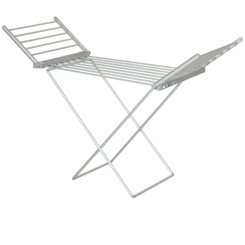 HOMCOM Stendino Elettrico Riscaldato con Ali Pieghevole Salvaspazio in Lega di Alluminio, 144x53x91cm, Argento