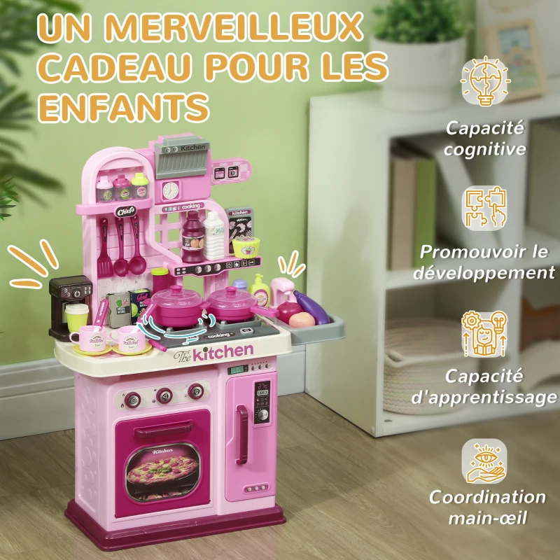 AIYAPLAY Cuisine enfant accessoires 33 PCS jouet d'imitation pour enfant dinette enfant 3-6 ans lumières et sons réalistes rose