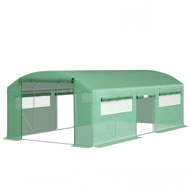 Outsunny Invernadero de Túnel 6x3x2 m con 6 Ventanas de Malla Cubierta de PE Anti-UV y 3 Puertas Enrollables Verde(m-10)