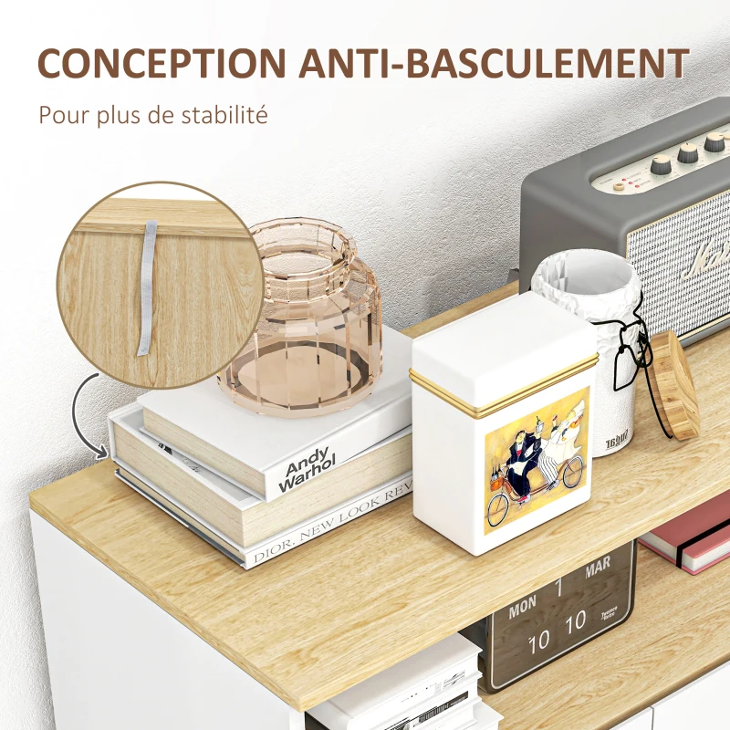 HOMCOM Meuble de rangement buffet sur pied scandinave placard 2 portes avec étagère intérieure blanc et aspect bois