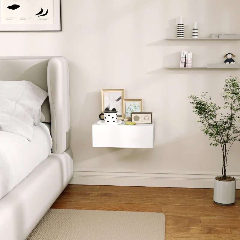 HOMCOM Comodino Sospeso Moderno con Cassetto, in Legno, 40x30x15 cm, Bianco