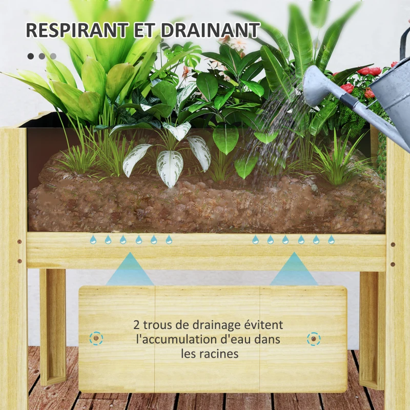 Outsunny Jardinière sur pieds, carré potager surélevé avec panneaux en acrylique et trous de drainage, 75 x 46 x 60,5 cm, naturel