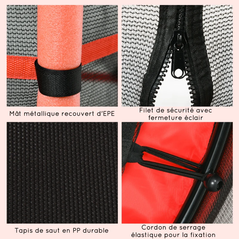HOMCOM Trampoline Enfant Ø 1,63 × 1,9H m Filet de sécurité Porte zipée Couvre-Ressorts 6 poteaux rembourrés Inclus Rouge