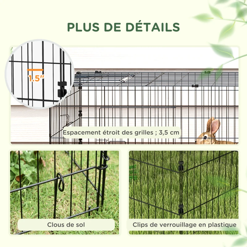 PawHut Parc enclos modulable acier avec bache pour lapins rongeurs petits animaux intérieur extérieur 185L x 75l x 50H cm vert