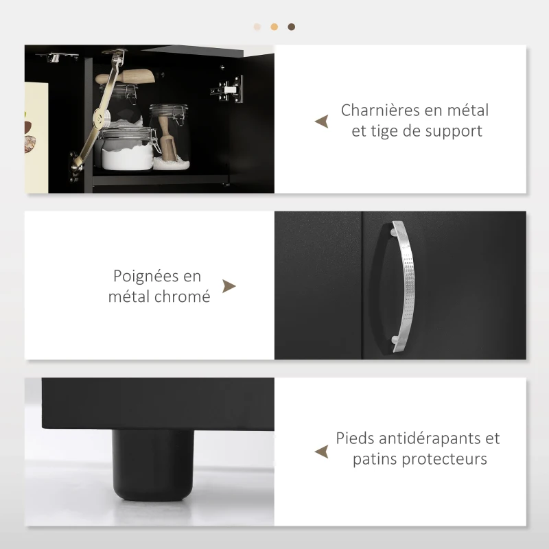 HOMCOM Armoire de cuisine multi-rangements 4 portes 3 tiroirs étagère + grand plateau 89L x 39,5l x 168H cm noir