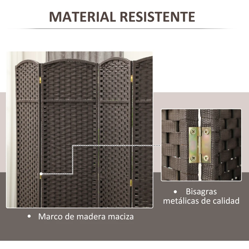 HOMCOM Biombo Separador de Ambientes de 4 Paneles Biombo Plegable 160x170 cm para Salón Dormitorio Oficina Marrón