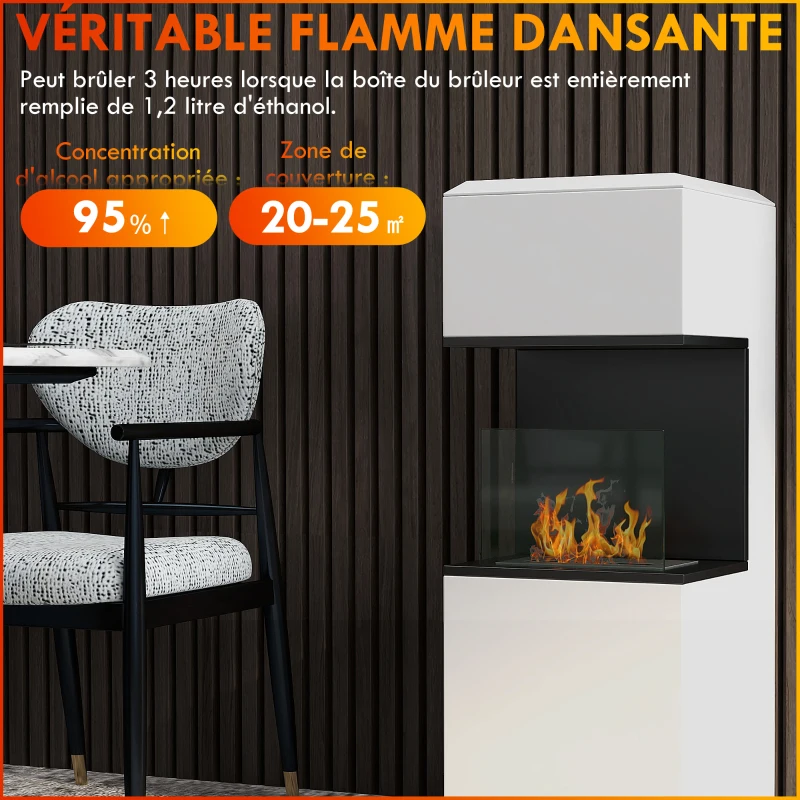 HOMCOM Cheminée au bioéthanol sur pieds avec brûleur 1,2L, environ 3H de durée de combustion couverture 20 à 25 m² en acier