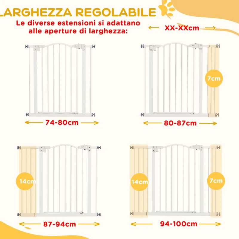 PawHut Cancelletto per Cani Estensibile con 4 Viti Regolabili, in Metallo e Plastica, 74-100x78 cm, Bianco