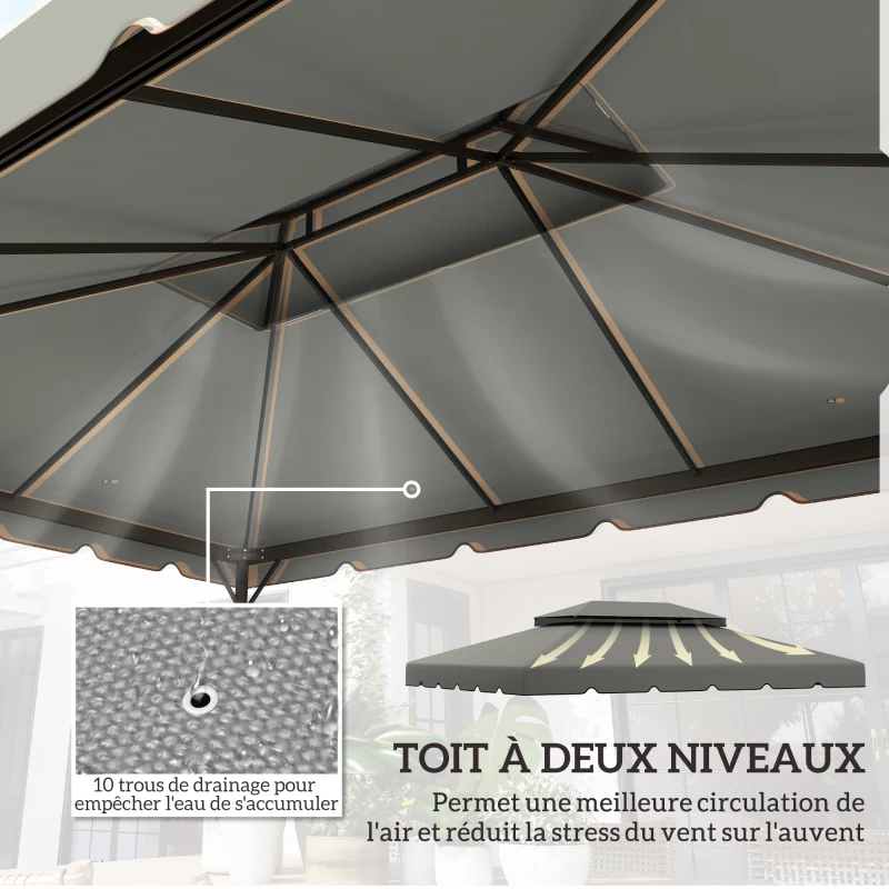 Outsunny Toile de rechange pour pavillon tonnelle tente toit de remplacement gazebo de jardin tissu polyester 4 x 3 m gris clair