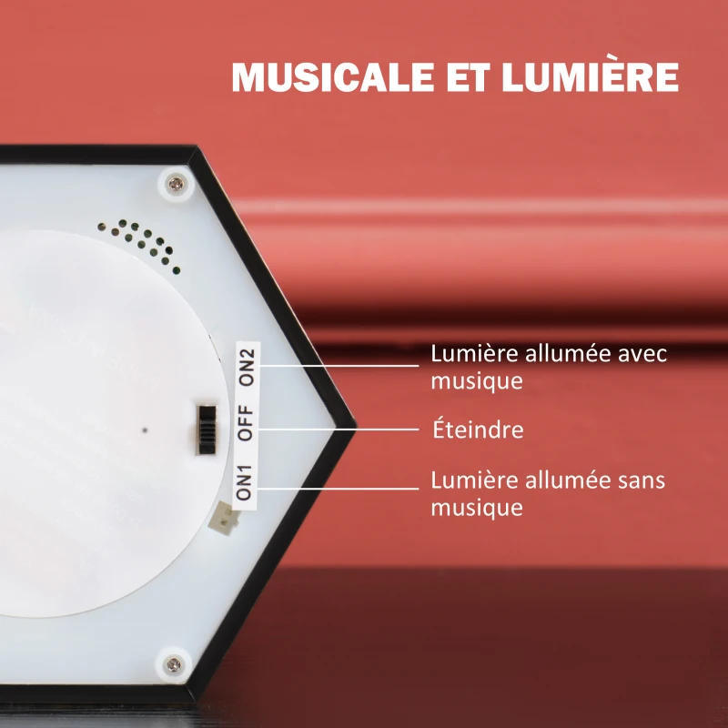 HOMCOM Lanterne boule à neige avec musique et lumières boule à neige LED alimentée par piles avec paillettes tourbillonnantes