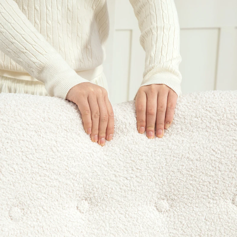 HOMCOM Fauteuil à Bascule, revêtement pelucheux, rembourrage épais, coussin lombaire, antidérapant, Crème