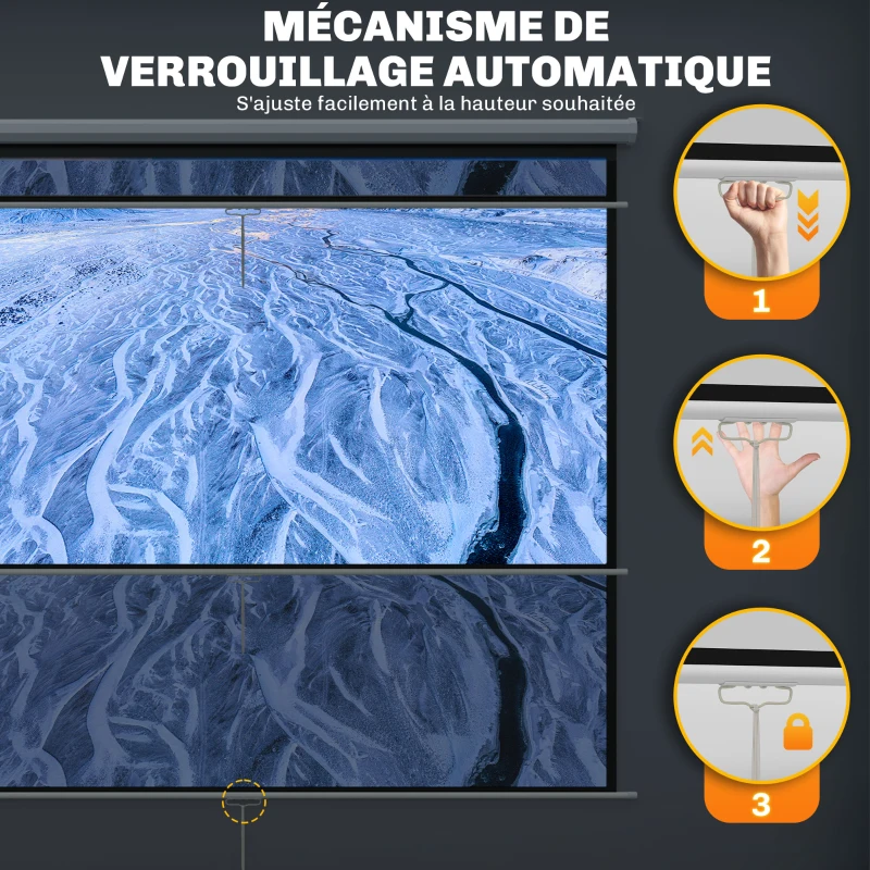 HOMCOM Écran de projection de 84 pouces, écran vidéoprojecteur, 4:3 4K HD, fixation mur ou plafond, 181l x 8P x 138H cm, blanc