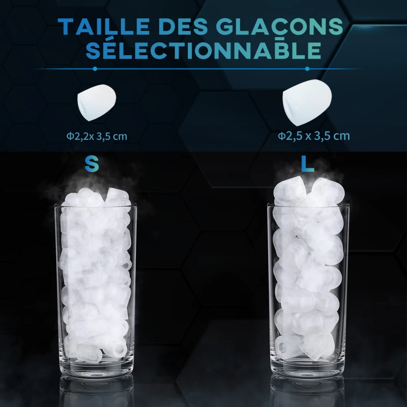 HOMCOM Machine à glaçons autonettoyante 9 glaçons en 6-13 minutes avec panier et pelle, 22.2x29.4x29 cm, noir