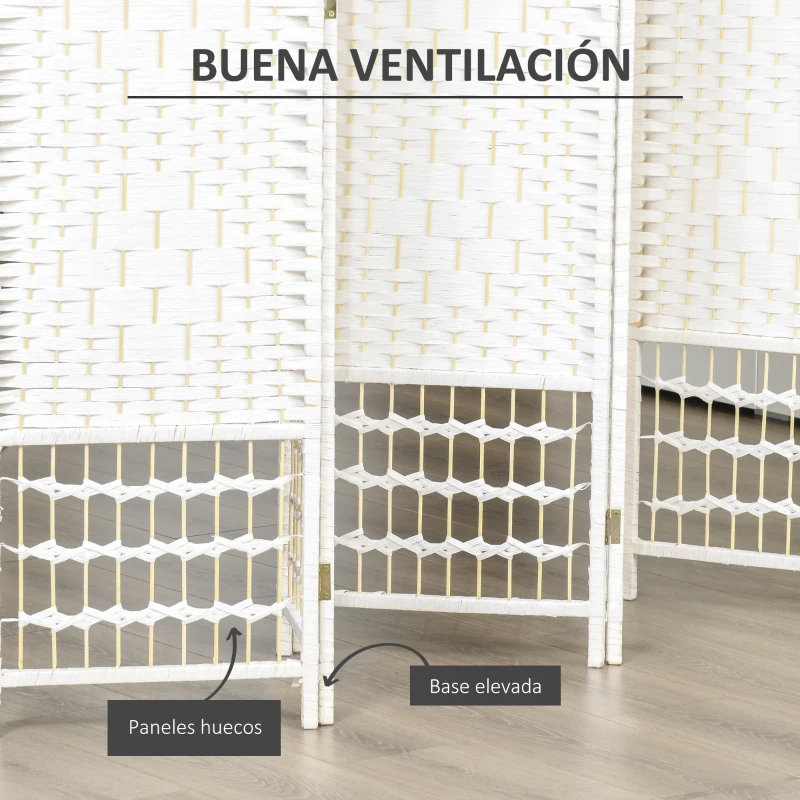 HOMCOM Biombo de 6 Paneles Separador de Ambientes Plegable de Fibra de Papel para Dormitorio Salón 242x170 cm Blanco