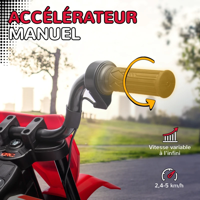 AIYAPLAY Moto électrique pour enfant moto cross pour enfants de 3 à 6 ans 2 moteurs 12V vitesse max. 5 km/h rouge