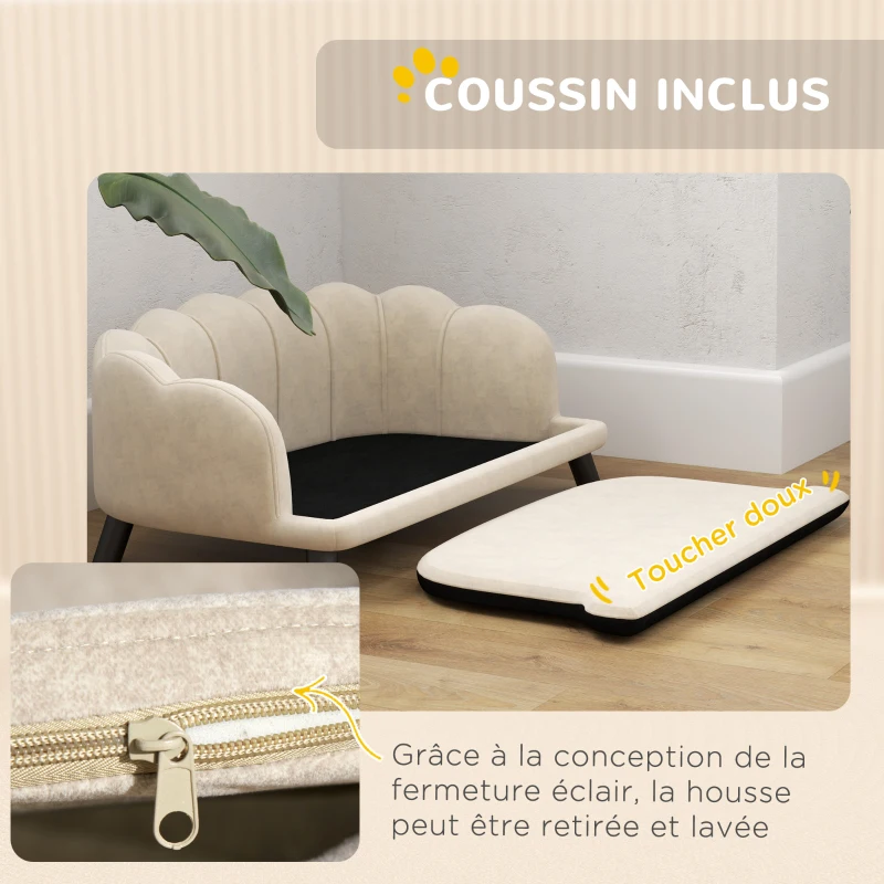 PawHut Canapé chien lit pour chien chat design contemporain coquillage dim. 98L x 60l x 35H cm coussin moelleux velours vert
