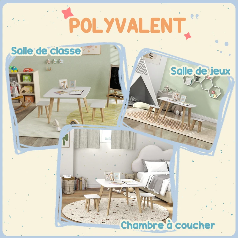 AIYAPLAY Ensemble 1 table et 2 chaises pour enfants, meuble polyvalent pour chambre, salle de jeux, 3-8 ans