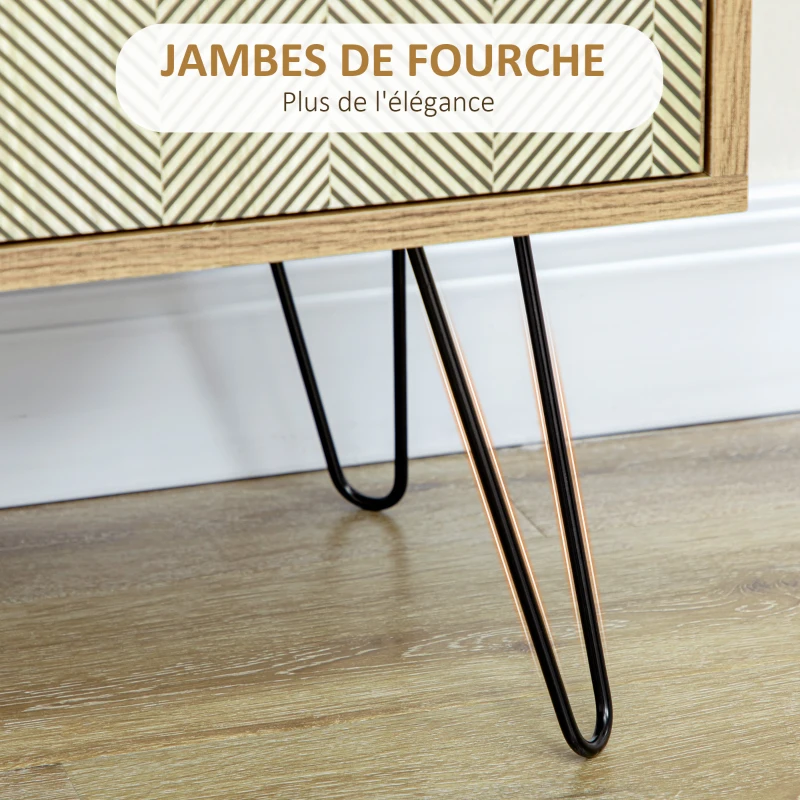 HOMCOM Meuble de rangement commode buffet 4 tiroirs 1 placard - pieds épingles à cheveux style bohème 79 x 39 x 86 cm marron