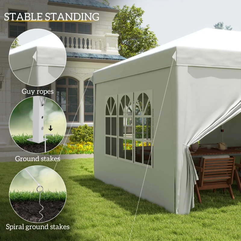 Outsunny 3 x 6 m Pop Up Gazebo with Sides and Windows, Height Adjustable Party Tent with Storage Bag for Garden, Camping, Event, White(m-6)