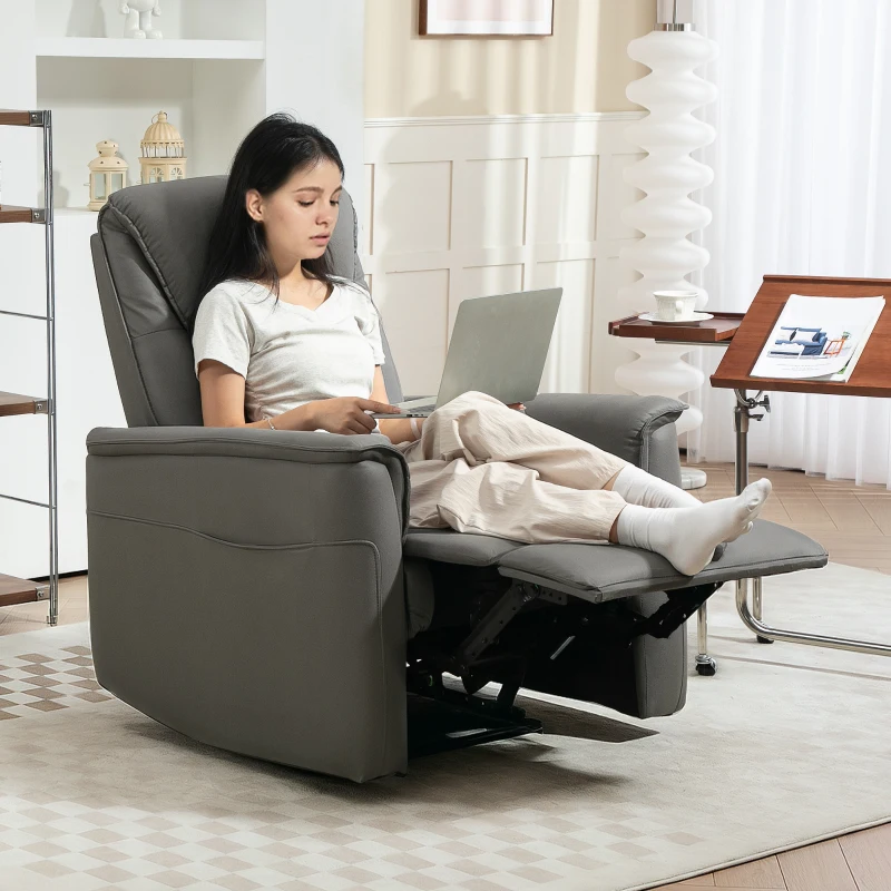 HOMCOM Fauteuil inclinable avec siège à ressorts ensachés et repose-pieds réglable, poches latérales, pour salon, chambre à coucher, Gris clair