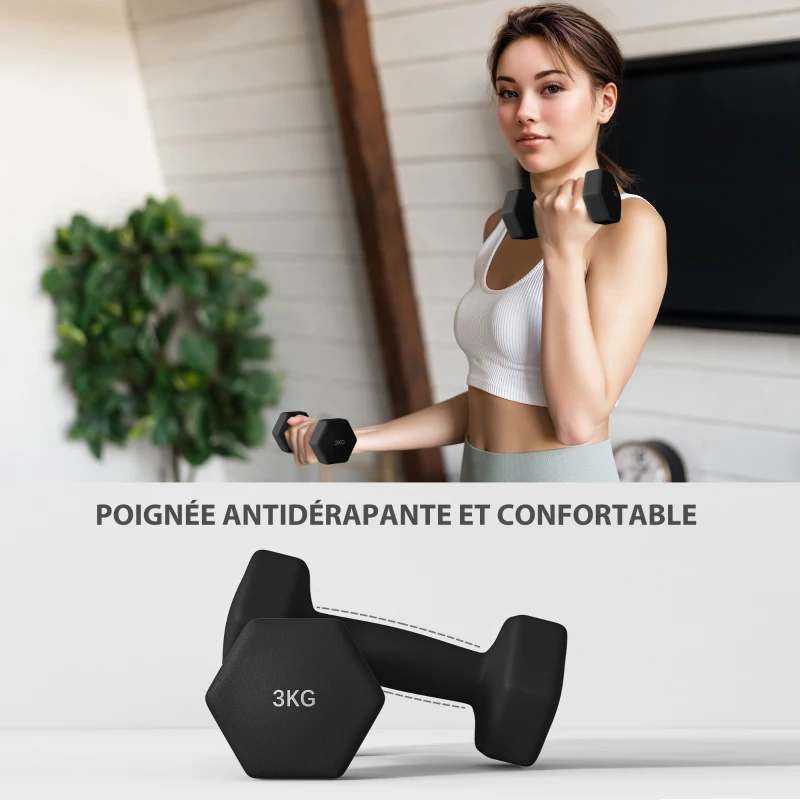 SPORTNOW Ensemble d'haltères hexagonale avec support d'haltères, pour la musculation, 2 x 1kg, 2 x 2kg, 2 x 3kg
