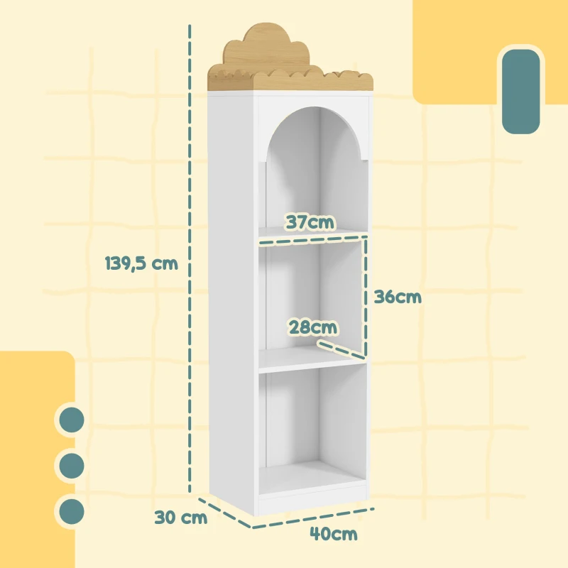 AIYAPLAY Kinderbücherregal mit 3 Ebenen niedliches Wolken-Design für Kinderzimmer Leseecke weiß