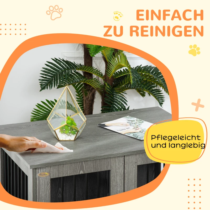 PawHut Hundebox, Haustierbox, Hundehütte mit Schloss, Magnettür, Hundehaus mit Fenster, für große Hunde, 85 x 55 x 75 cm, Grau