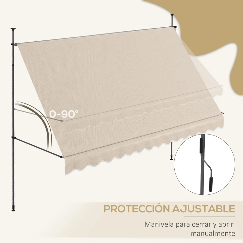 Outsunny Toldo Manual Retráctil con Manivela 350x120x210-300 cm con Altura Ajustable Impermeable y Anti-UV Arena