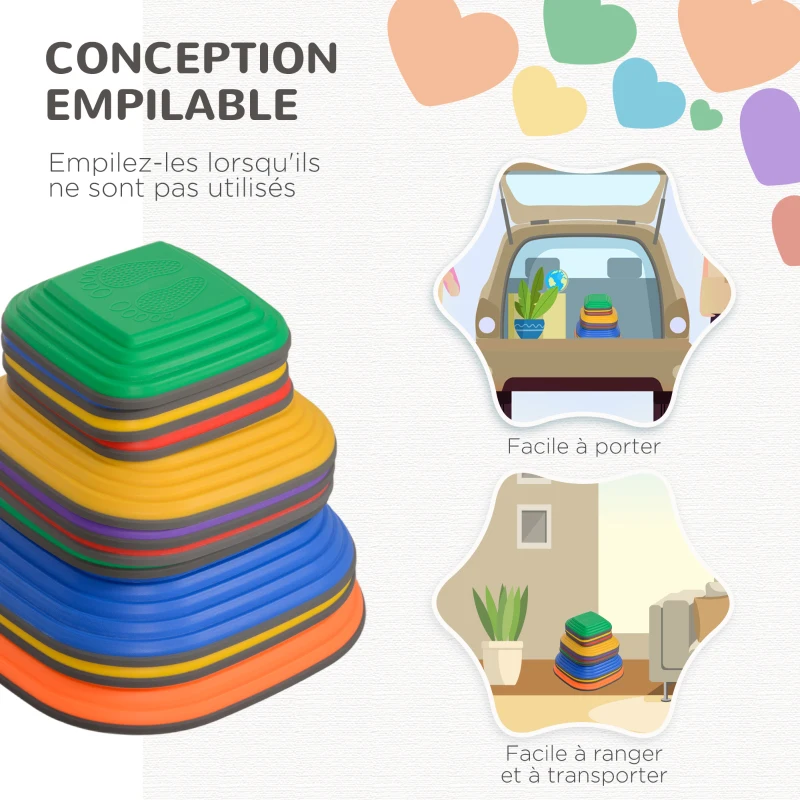 AIYAPLAY 11 pièces pierres d'équilibre pour enfants parcours de motricité empilables et antidérapantes multicolore