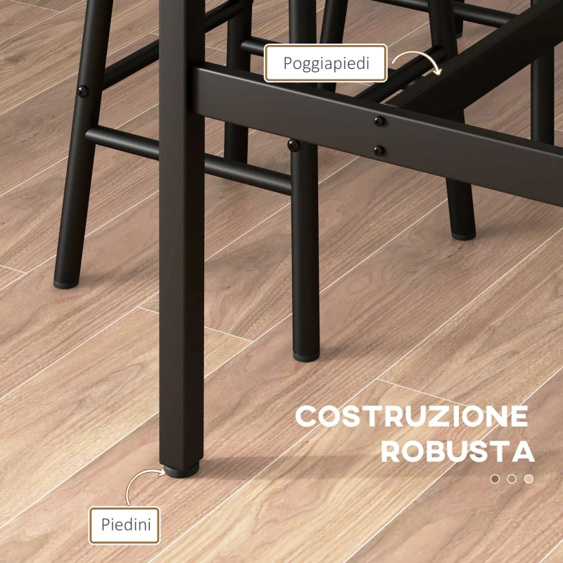 HOMCOM Set Tavolo e Sedie 5 Pezzi con 4 Sgabelli con Poggiapiedi e Tavolo Rettangolare, Nero e Marrone