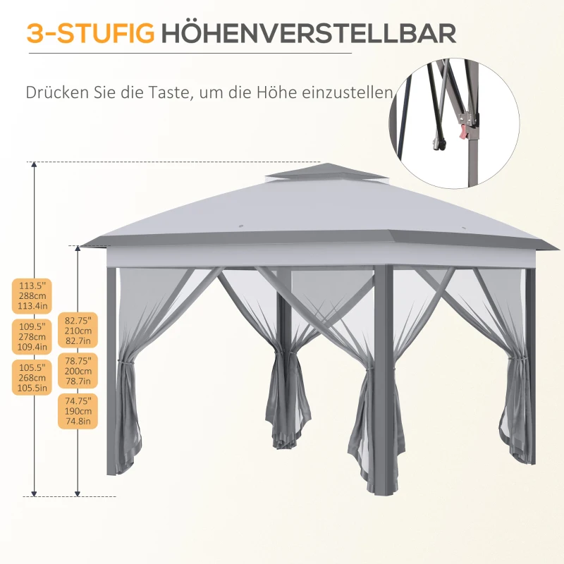 Outsunny Faltpavillon, Gartenpavillon, Metall und Stoffplane, Netzvorhänge, Entwässerungslöcher, 330L x 330B x 288H cm, Grau