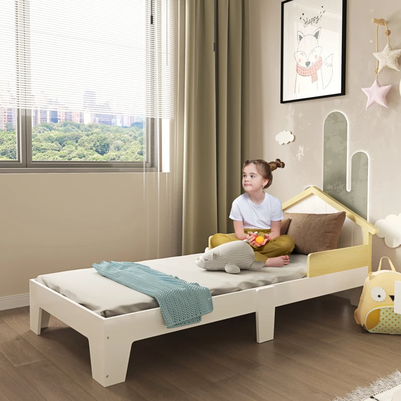 HOMCOM Children's Bed - Bed Frame with House-Shaped Headboard and Slatted Bed Base Included - 90 x 190 cm - Solid White Pine