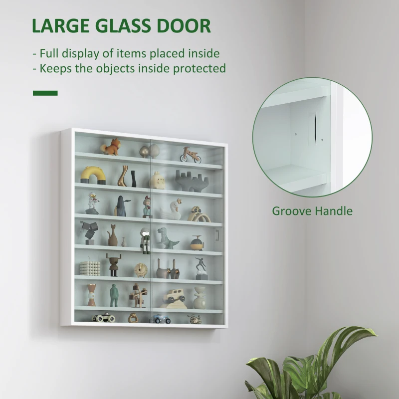 HOMCOM Six Shelf Display Cabinet, with Glass Doors - White