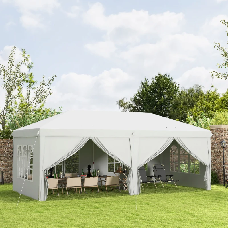 Outsunny 3 x 6 m Pop Up Gazebo with Sides and Windows, Height Adjustable Party Tent with Storage Bag for Garden, Camping, Event, White(m-10)