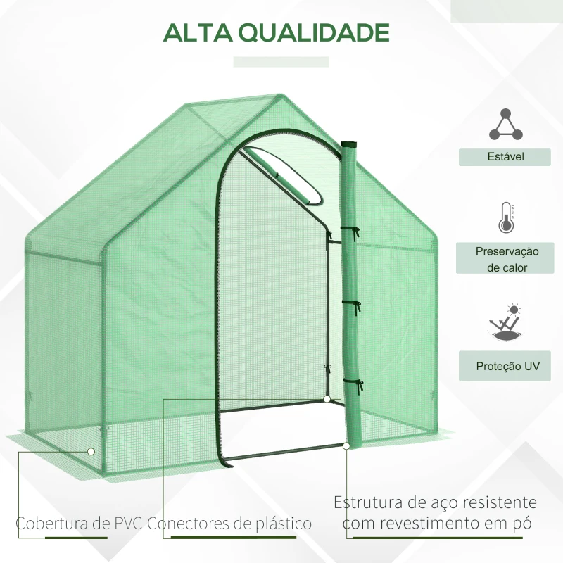Outsunny Estufa Transparente de Jardim 180x100x168 cm Estufa de Jardim com Porta Enrolável e Estrutura de Aço Verde
