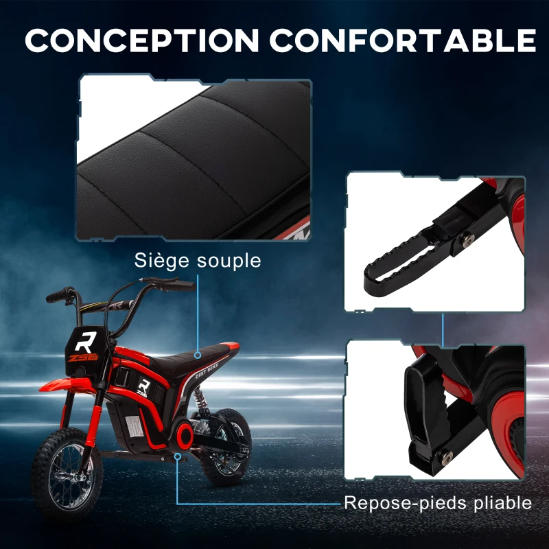 HOMCOM Moto cross électrique pour enfant, effets sonores, 2 vitesses 8 et 16 km/h, batterie 12V, moteur puissance 350 W, rouge(m-9)