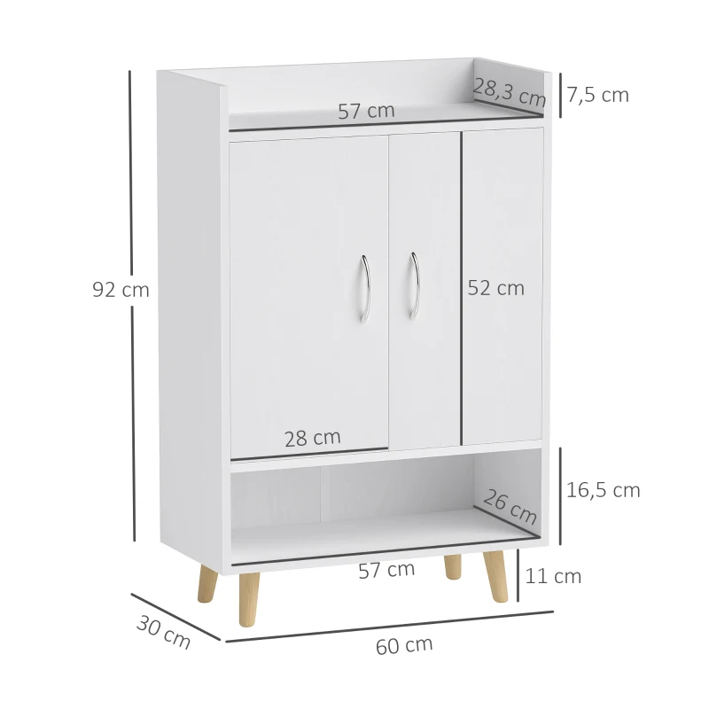 HOMCOM Armoire à chaussures, meuble à chaussures avec portes et étagères, pour couloir, moderne meuble à chaussures, étagères à chaussures, 60 x 30 x 92 cm, Blanc